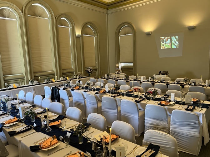 Council chambers rental space hosting a formal event