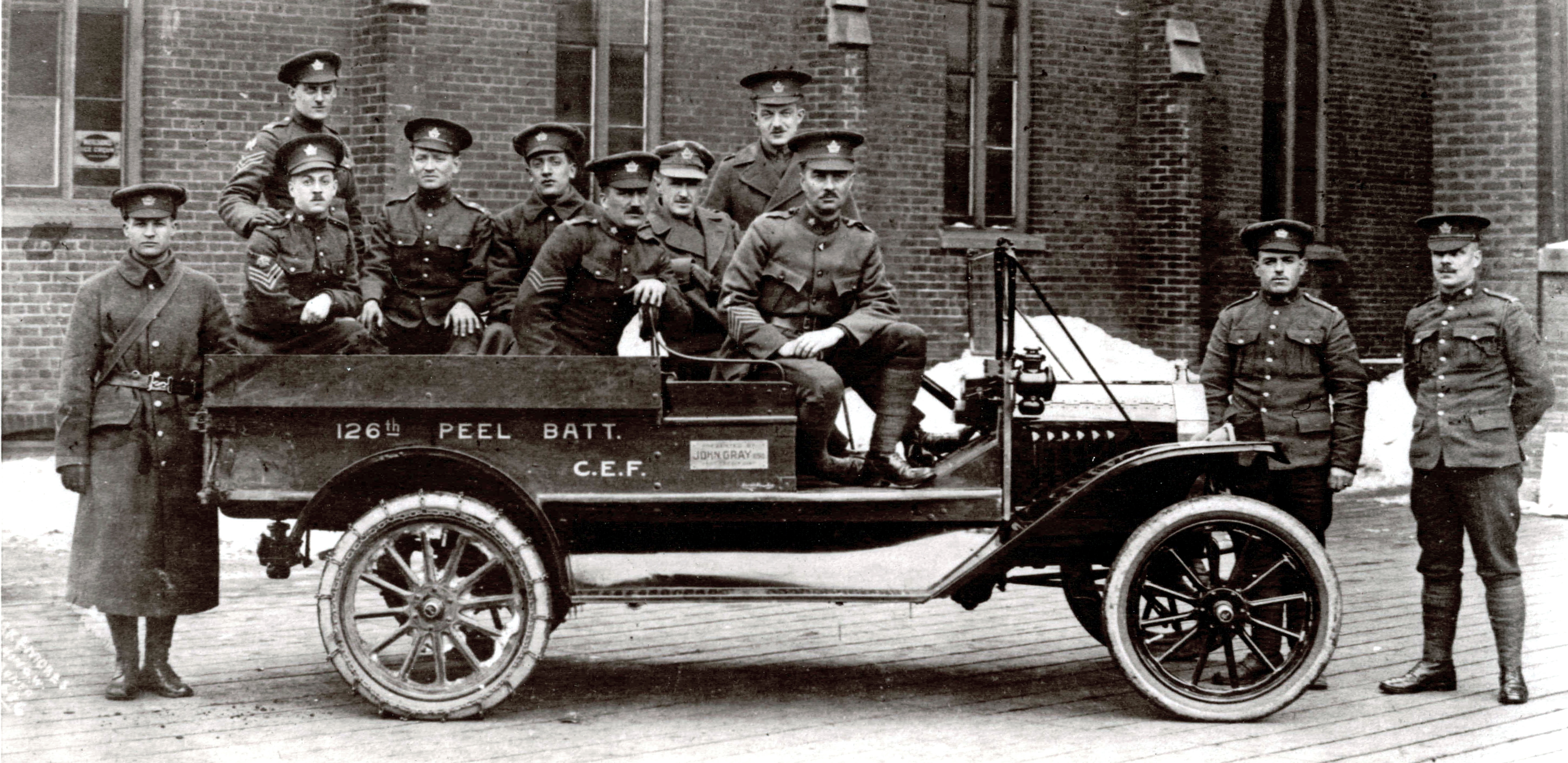 Soldiers of the 126th Peel Battalion of the Canadian Expeditionary Force, 1916. Lorne Scots Regimental Museum.